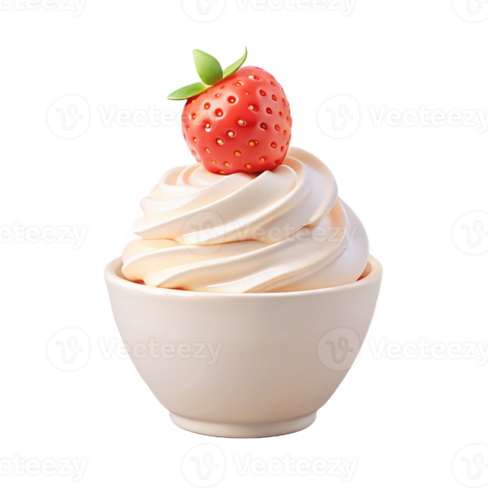 Whipped Cream with Strawberry Topping in a Bowl png