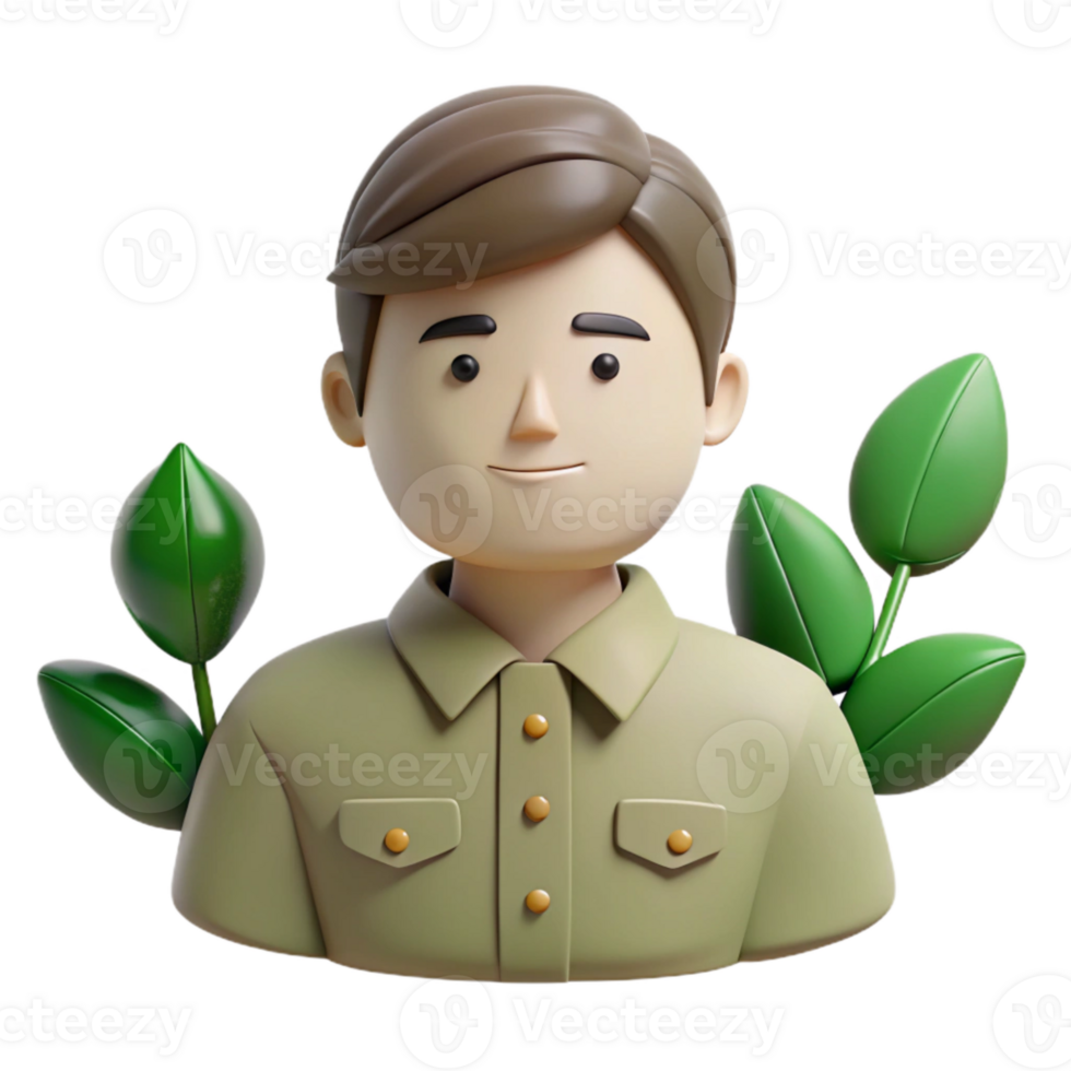 3D Cartoon Man with Green Leaves png