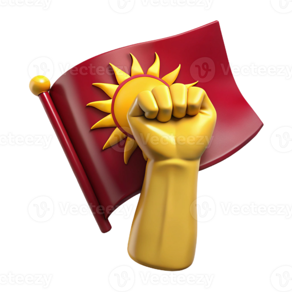 Fist Raised in Solidarity with Red Flag and Sun Symbol png