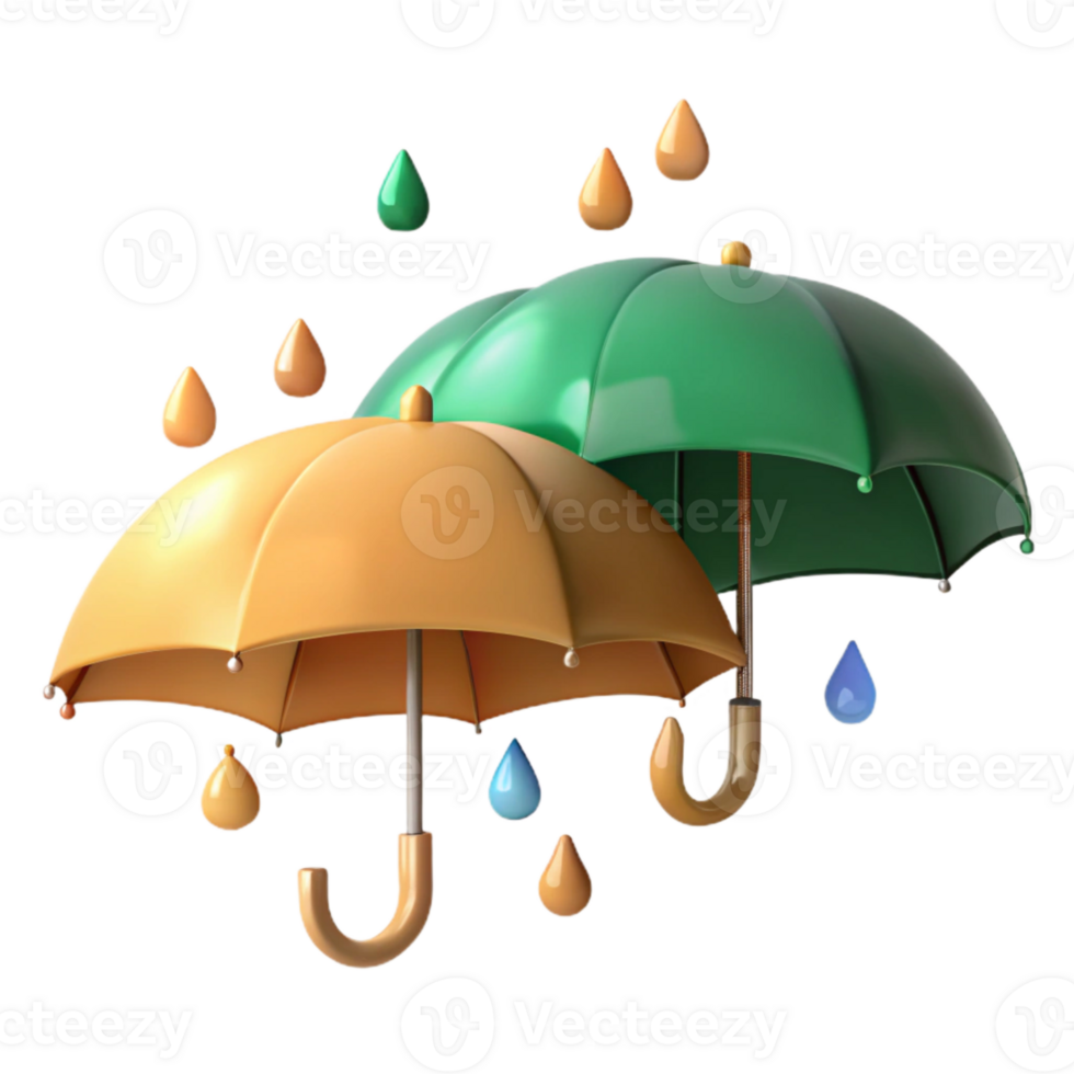 Two Colorful Umbrellas Protecting Against Rain png