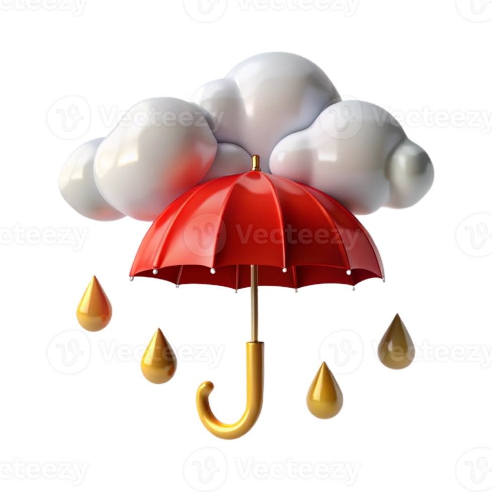 Red Umbrella Protecting from Rain Drops Under a White Cloud png