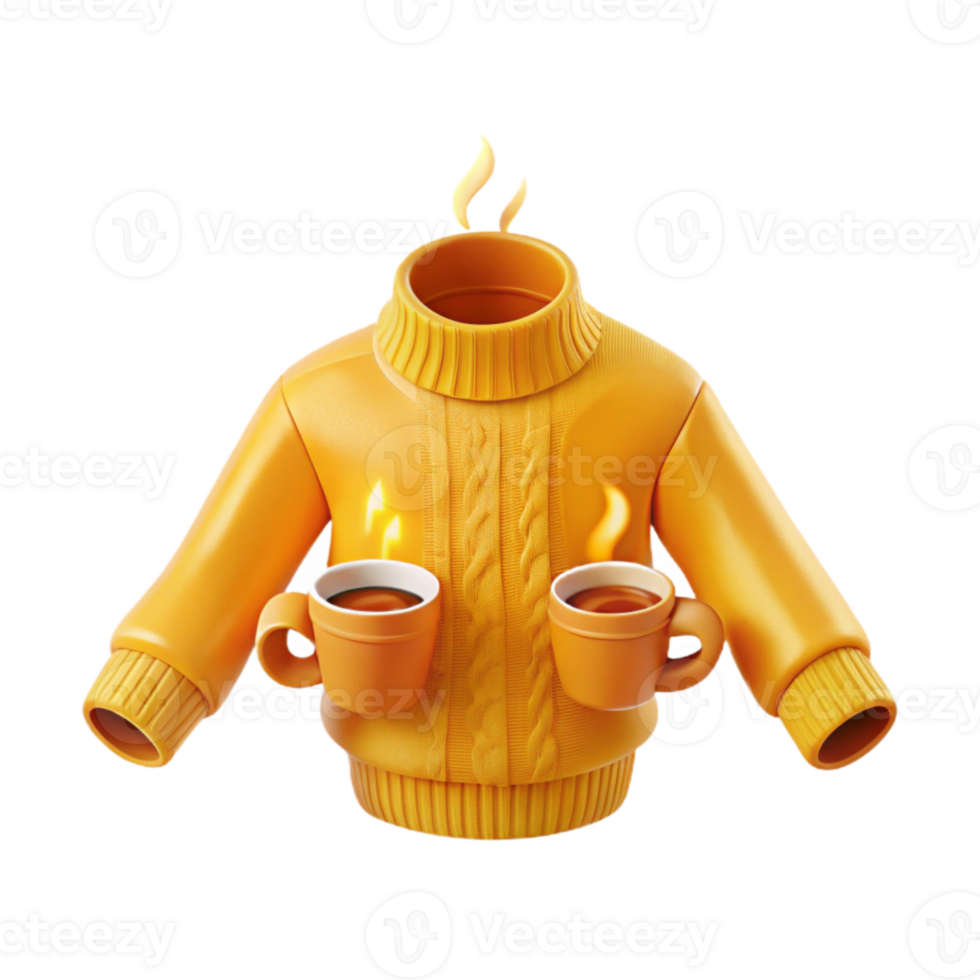 Cozy Sweater with Two Cups of Hot Beverage png