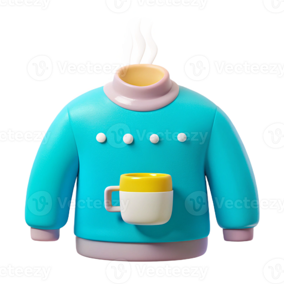 3D Render of a Blue Sweater with a Cup of Coffee png