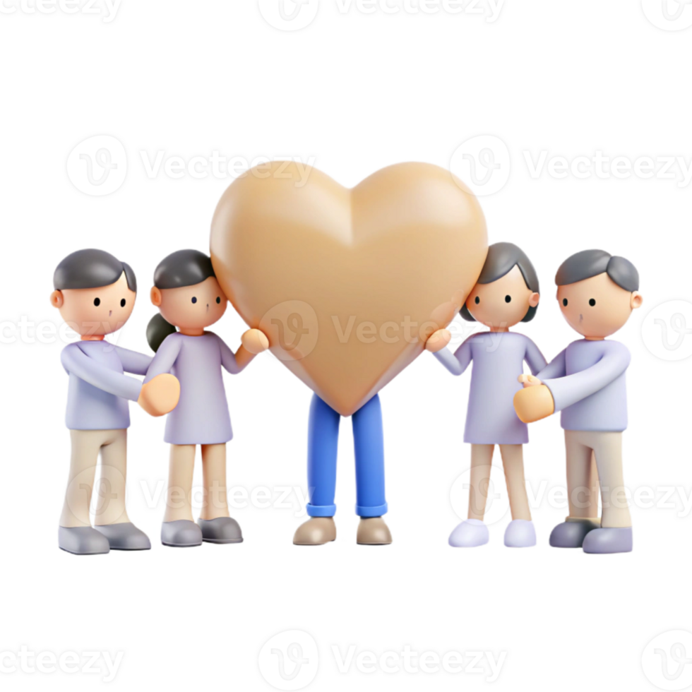 Group of Cartoon Characters Holding a Large Heart png