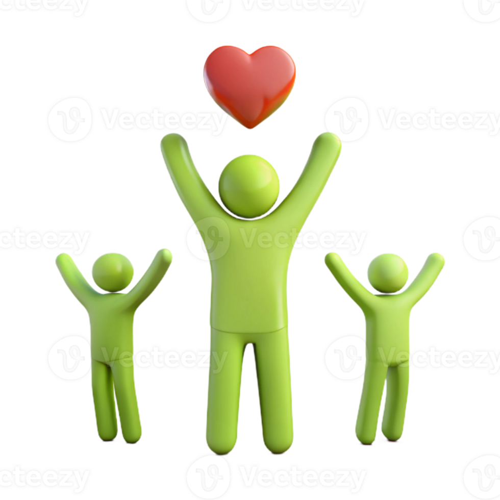 Family Unity and Love 3D Rendered Illustration of Happy Family with Heart png