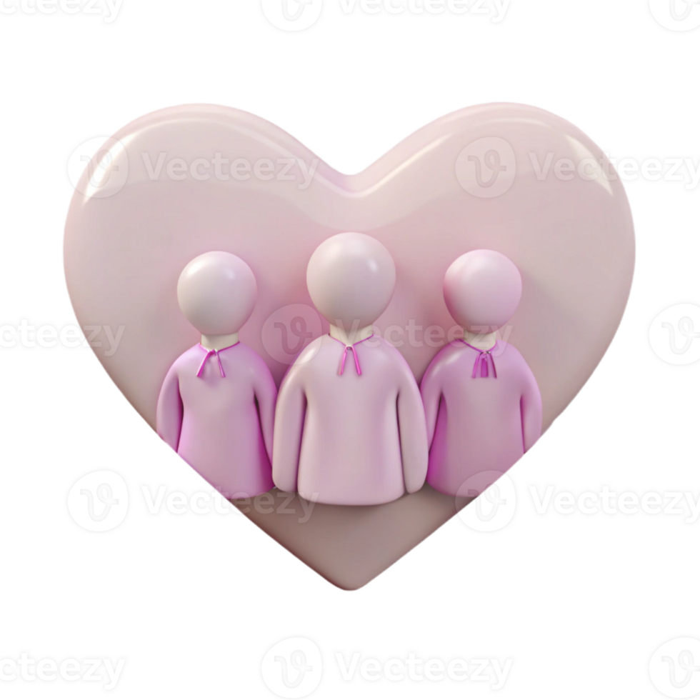 Three Pink Figures Standing Together Inside a Heart png