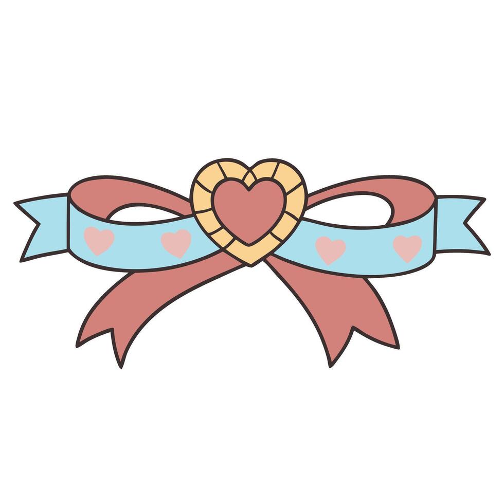 Heart shaped bow with pastel colors and ribbon featuring a cute romantic design vector