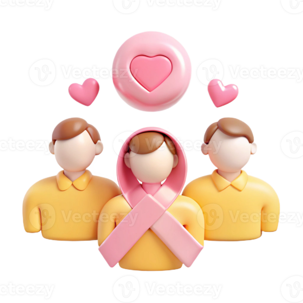 Support and Awareness A Group of People with Pink Ribbon png