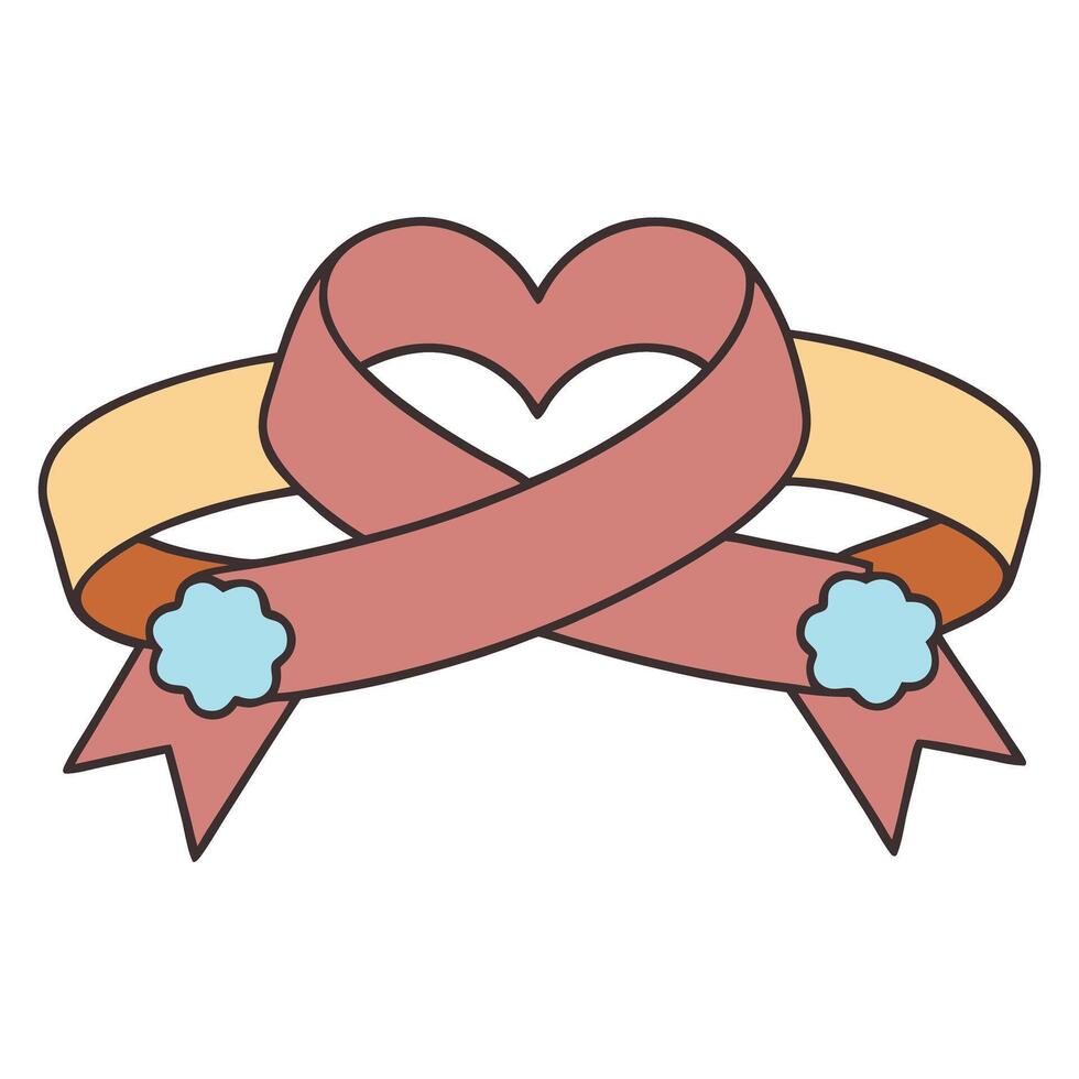 Heart shaped ribbon illustration with pastel flowers in flat style vector