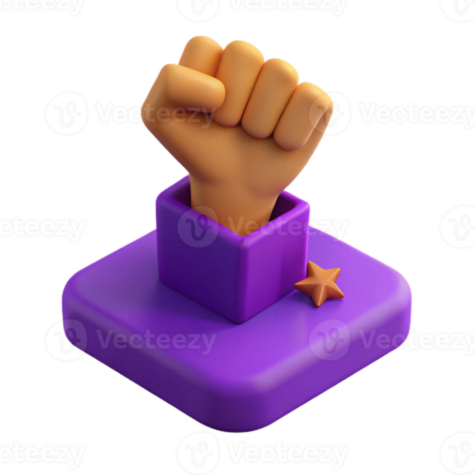 3D Rendered Fist with Star on Purple Platform png