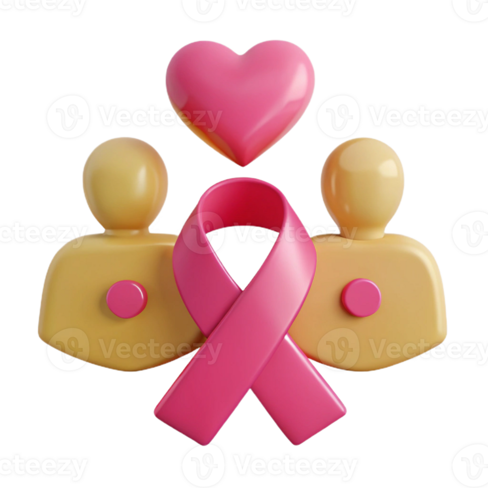 Pink Ribbon, Heart, and Two People A Symbol of Support and Love png