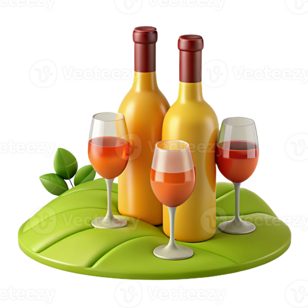 Wine Bottles and Glasses on Green Leaf png