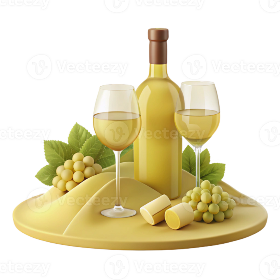 White Wine, Grapes, and Wine Glasses on a Yellow Table png