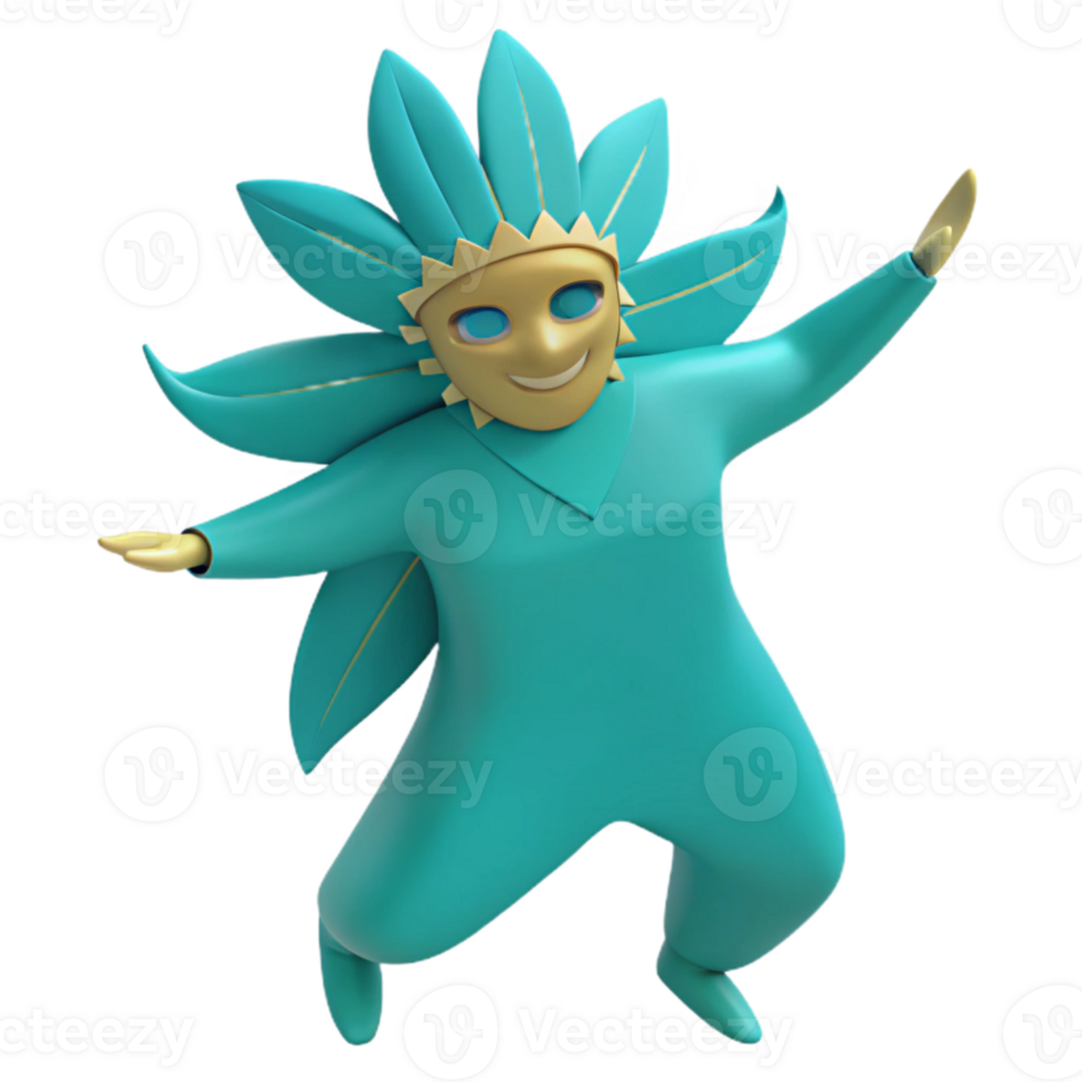 Happy 3D Character with Flower Headpiece png