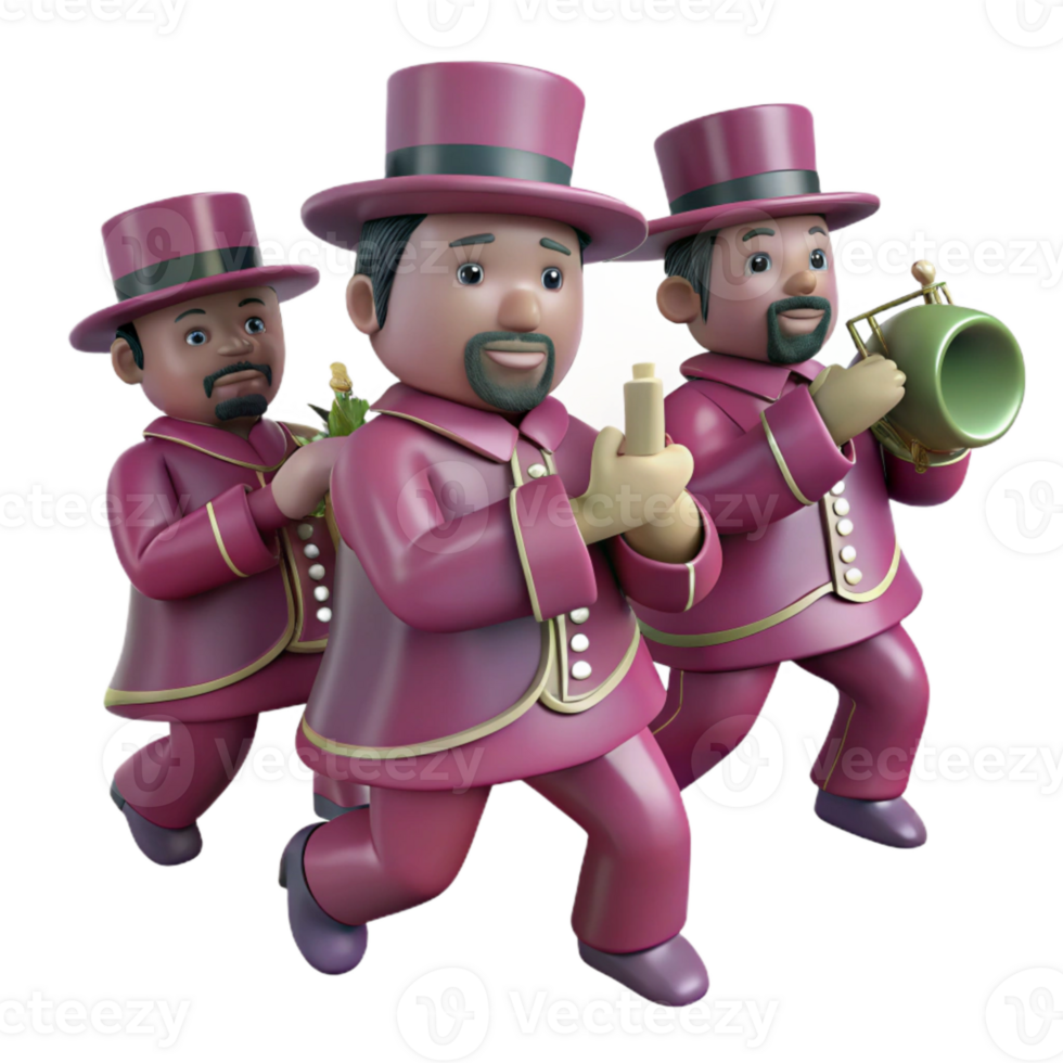 Three Cartoon Characters in Pink Suits with Hats png
