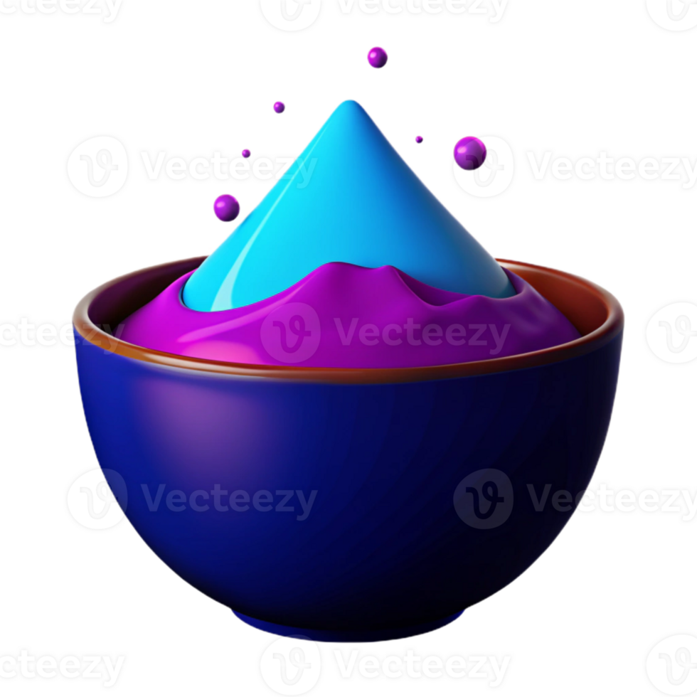 Abstract 3D Rendering of a Blue Cone Over Purple Liquid in a Bowl png