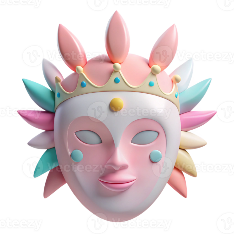 Colorful 3D Mask with Crown and Feathers png