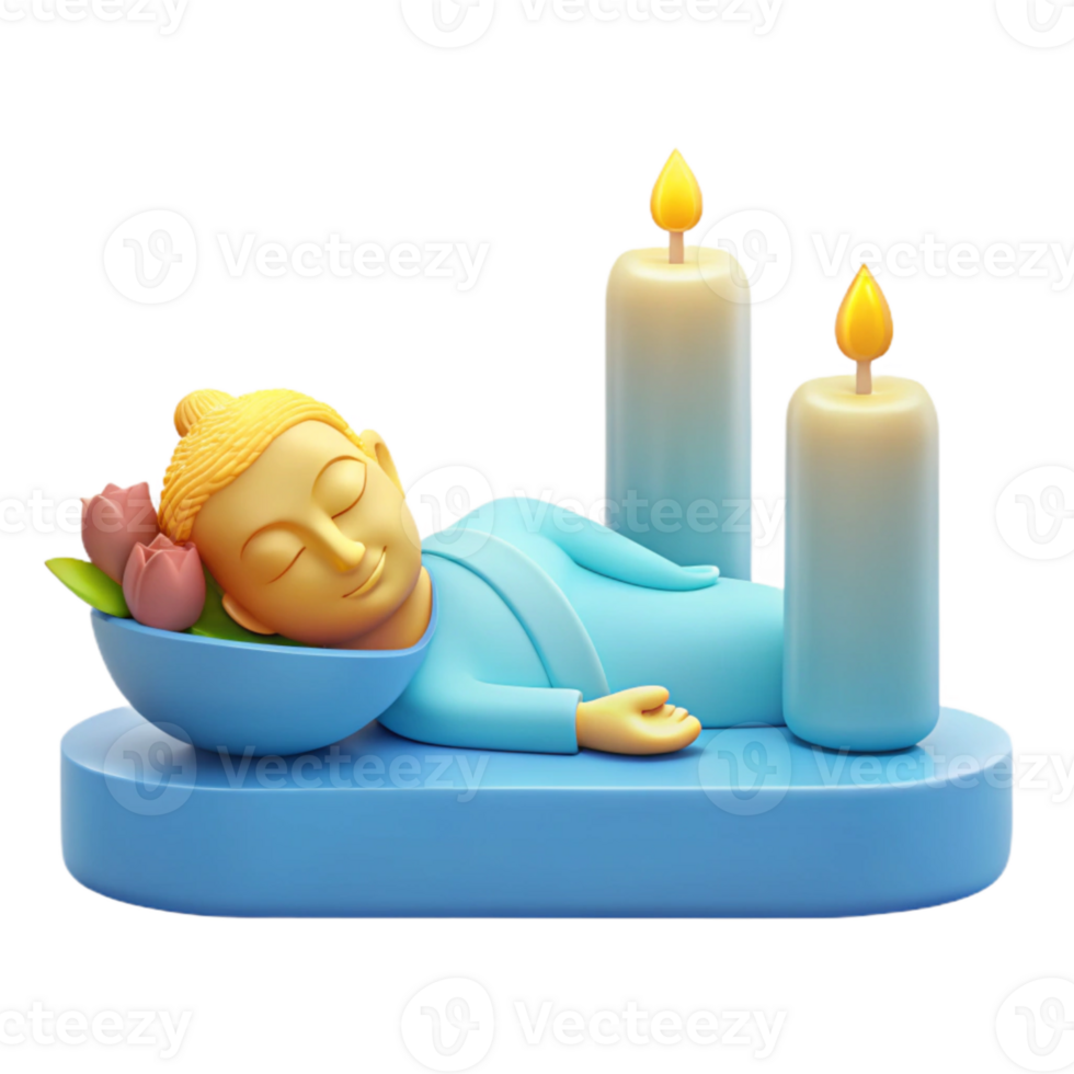 3D Rendering of Buddha Sleeping with Candles png