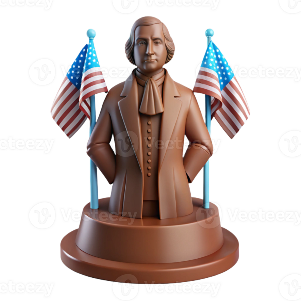 3D Render of a Founding Father Statue with American Flags png