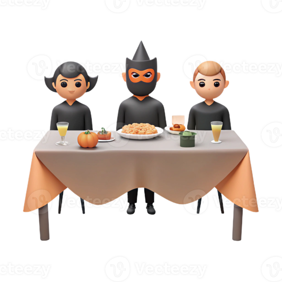 3D Rendered Characters Enjoying a Meal Together png