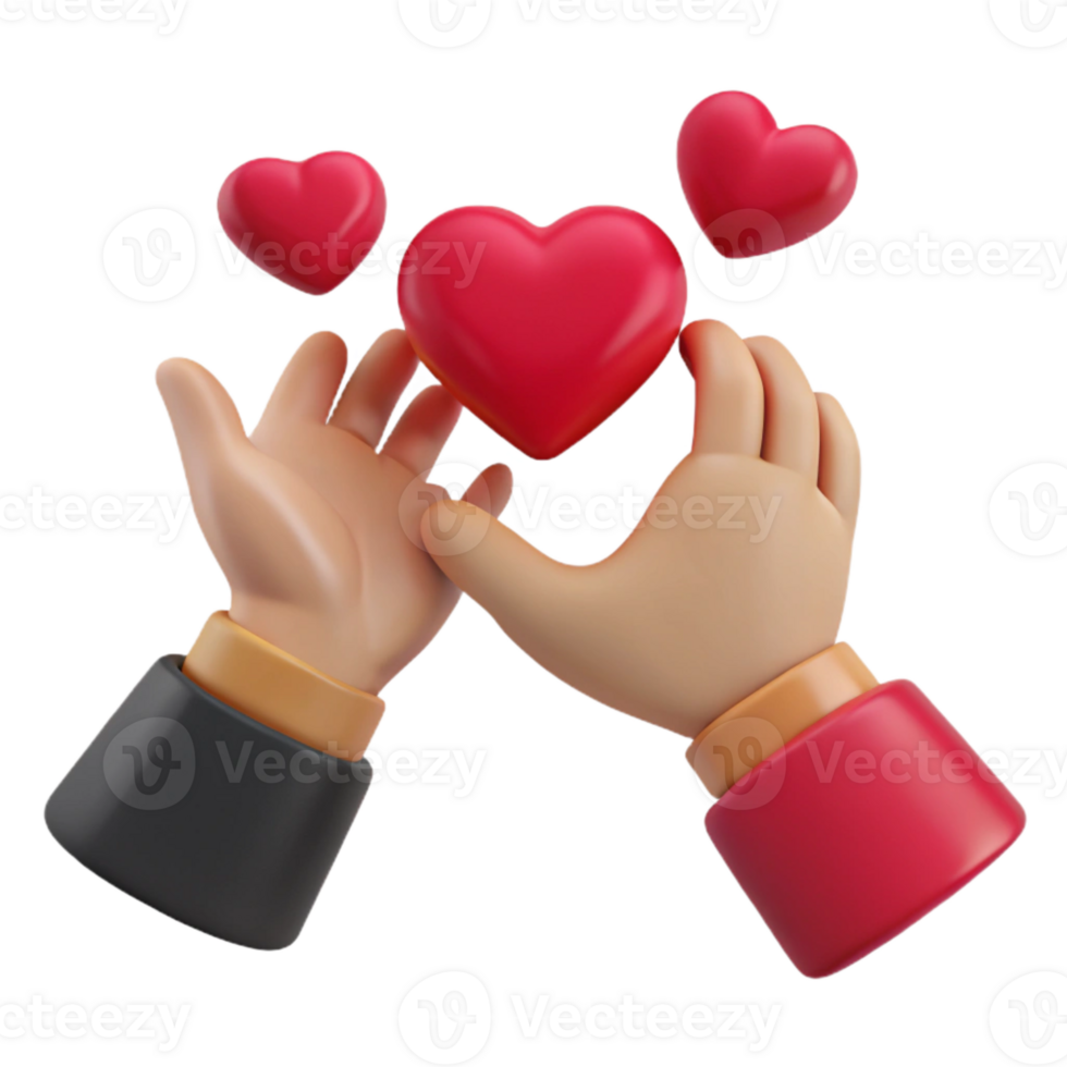 3D Illustration of Hands Holding Hearts png