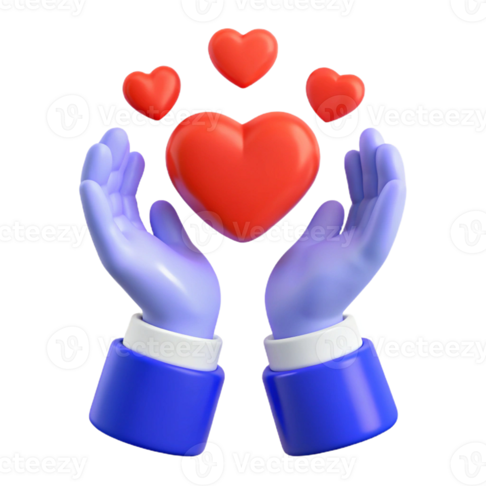 Hands Holding Heart, 3D Illustration, Love, Care, Support png