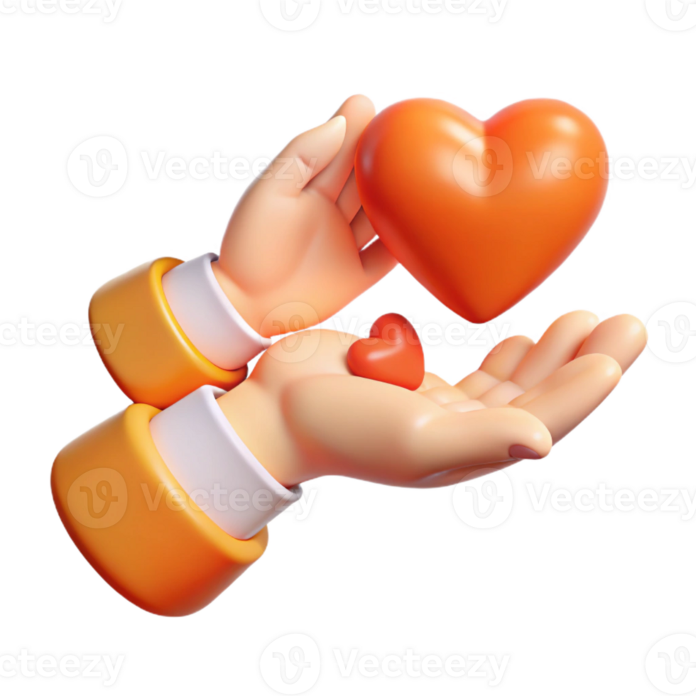 3D Rendered Hands Holding Hearts png