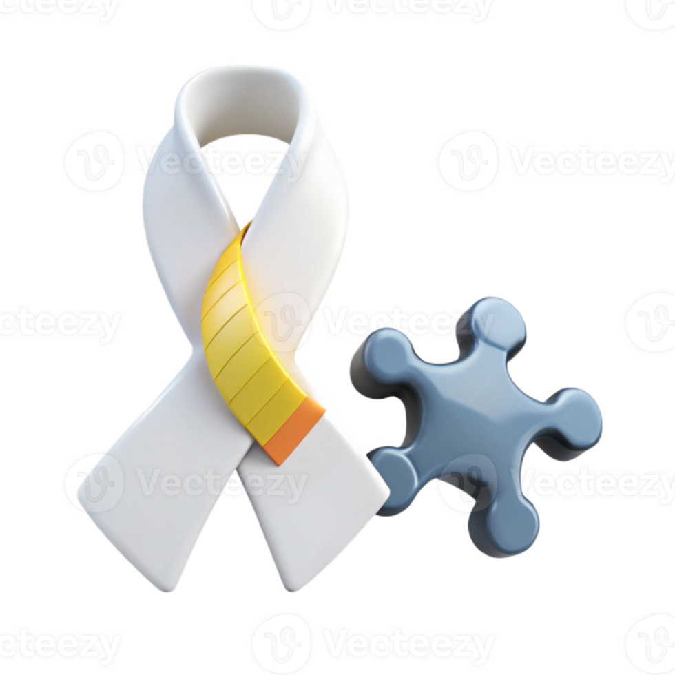 White Ribbon and Puzzle Piece Symbol of Support and Understanding png