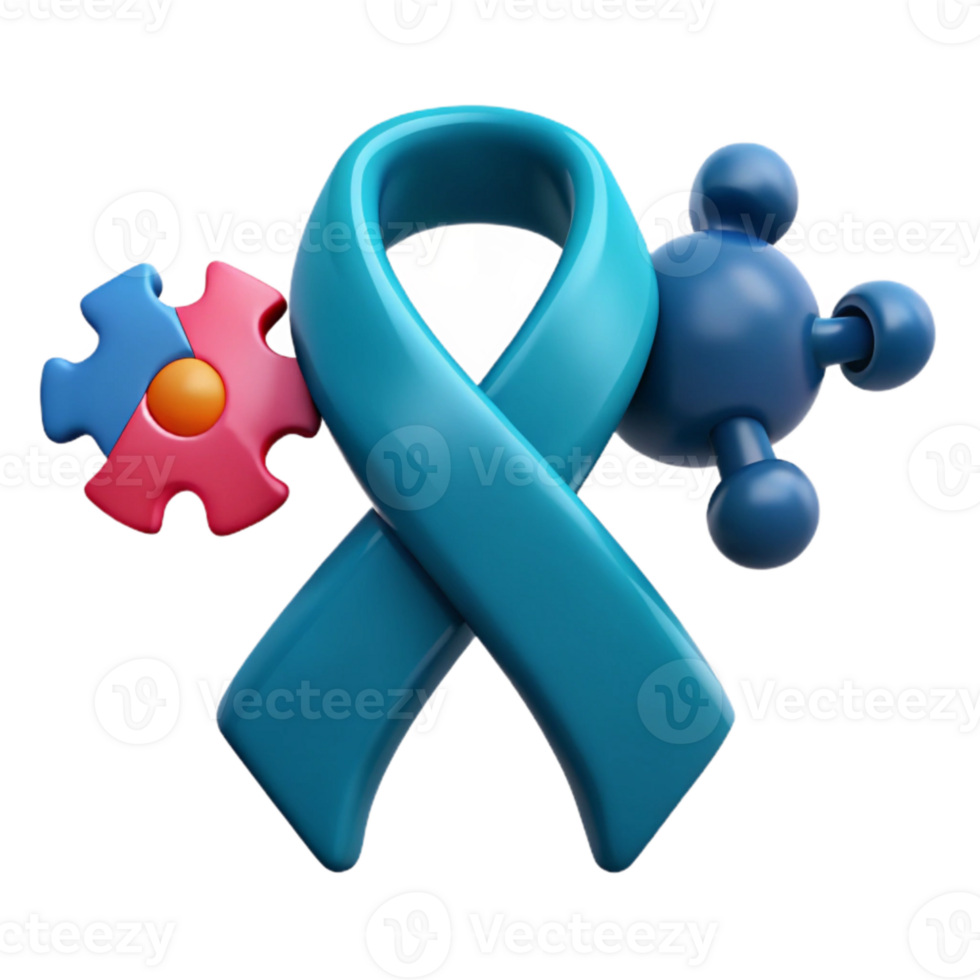 Blue Ribbon, Puzzle Piece, and Molecular Structure A Symbol of Awareness png