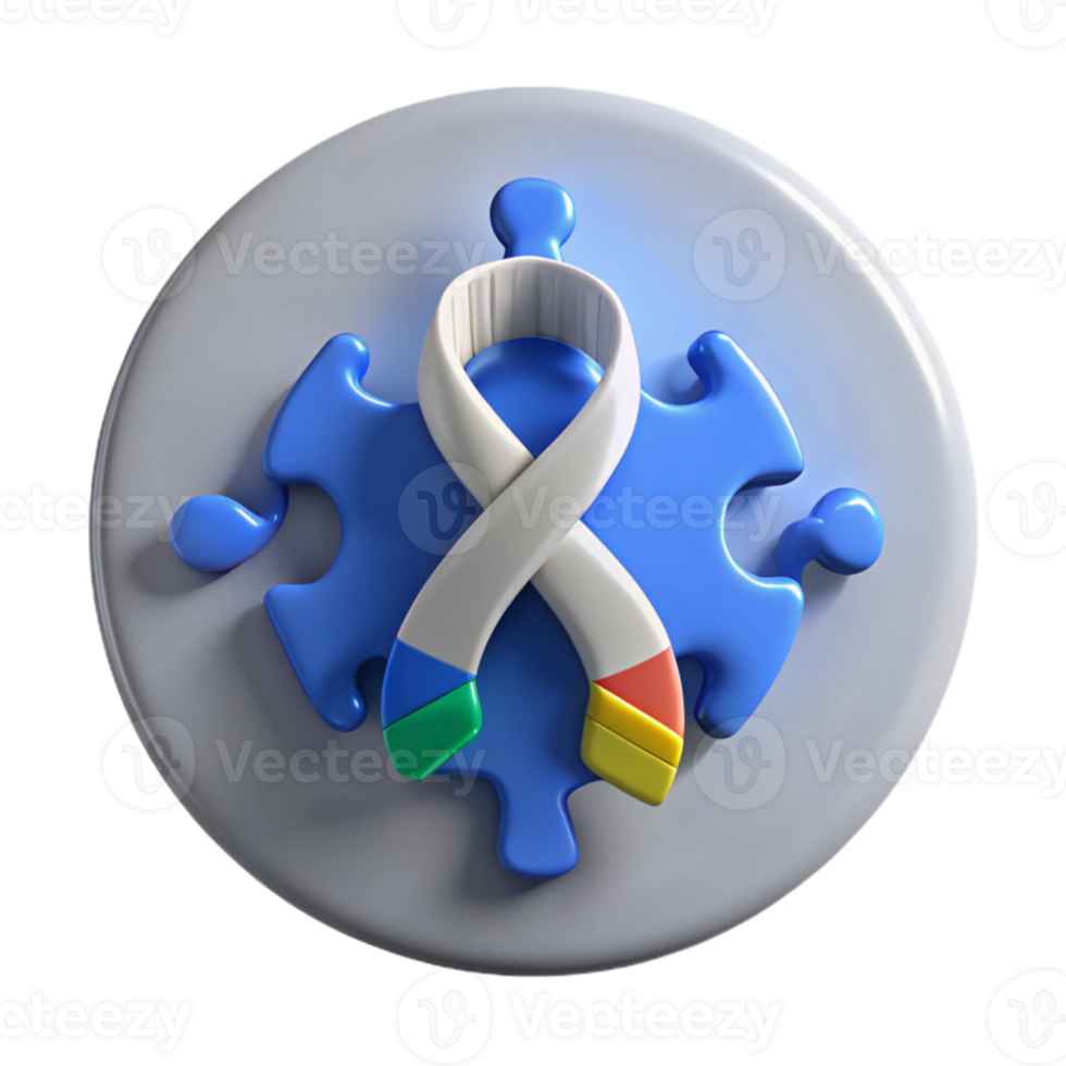 Blue Puzzle Piece with Multicolored Ribbon png