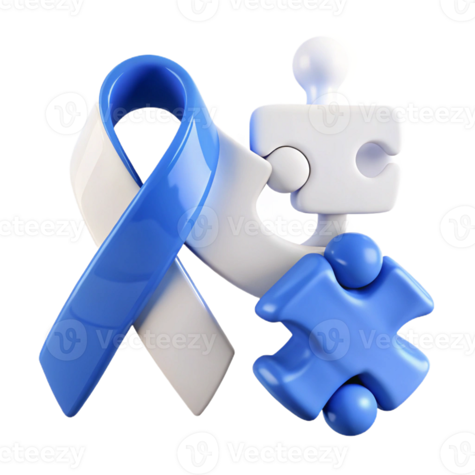Blue Ribbon and Puzzle Pieces Symbol of Support and Understanding png