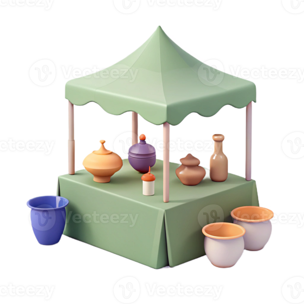 3D Render of a Market Stall with Pottery and Crafts png