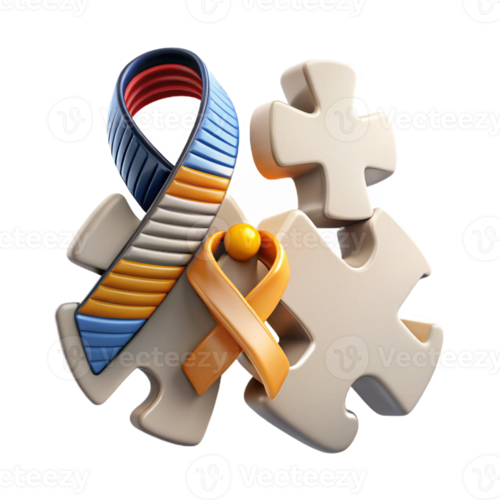 Puzzle Pieces with Ribbon Symbol of Support and Unity png