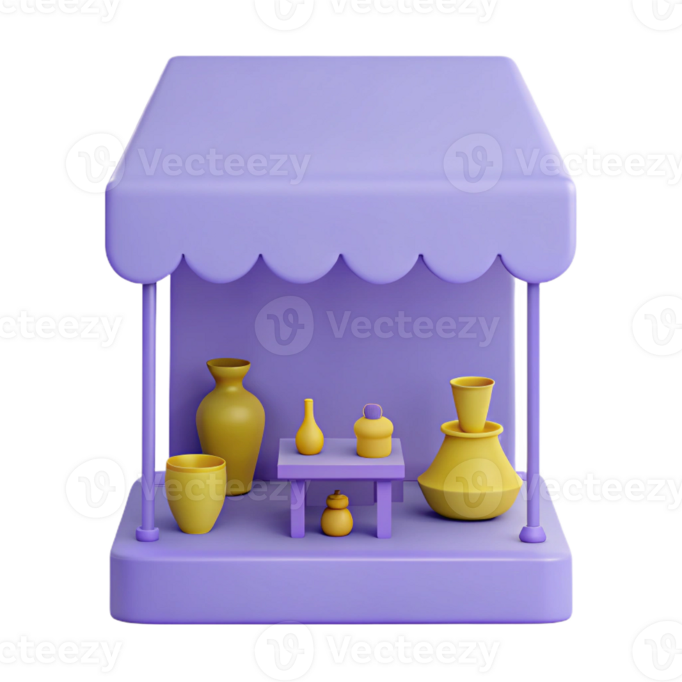 3D Rendered Miniature Market Stall with Yellow Pottery Items png