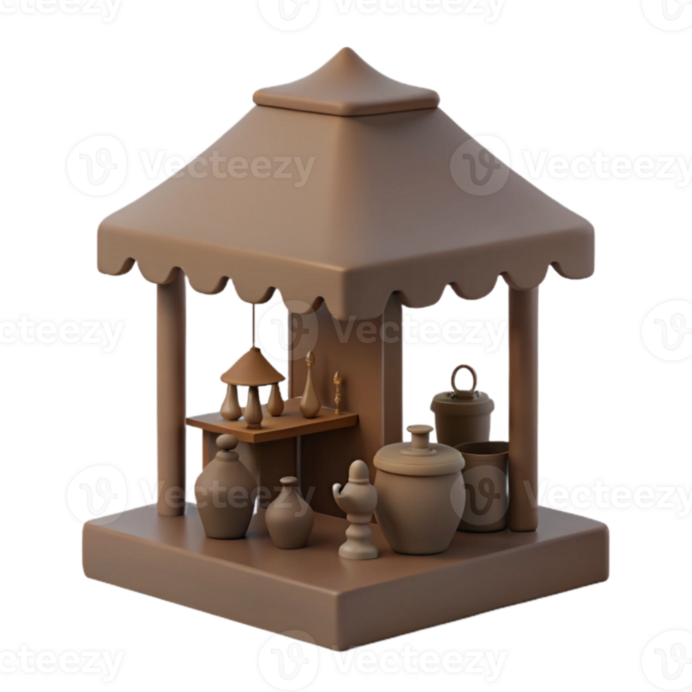 3D Render of a Small Market Stall with Various Goods png