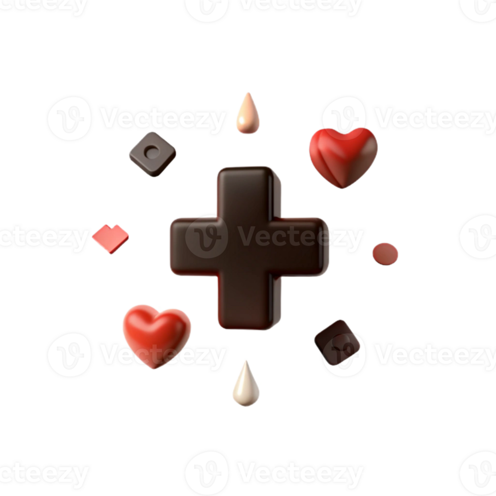3D Chocolate Cross with Hearts and Drops png