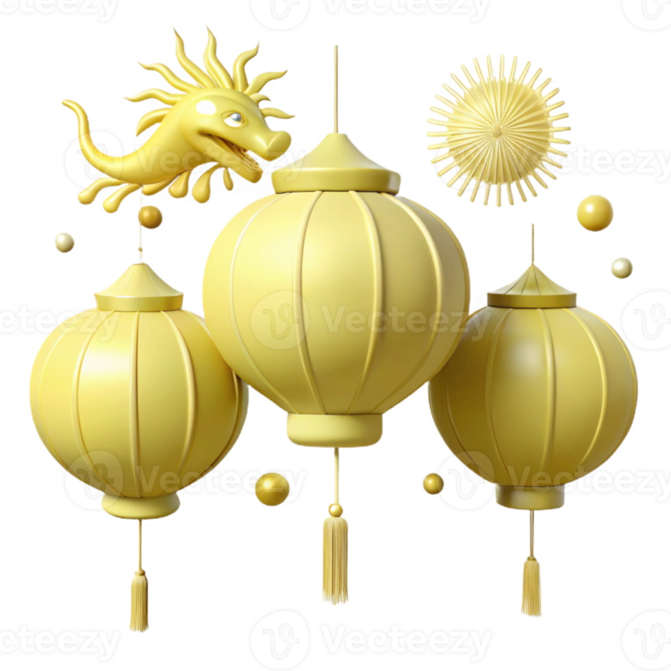 Golden Lanterns with Festive Decorations png