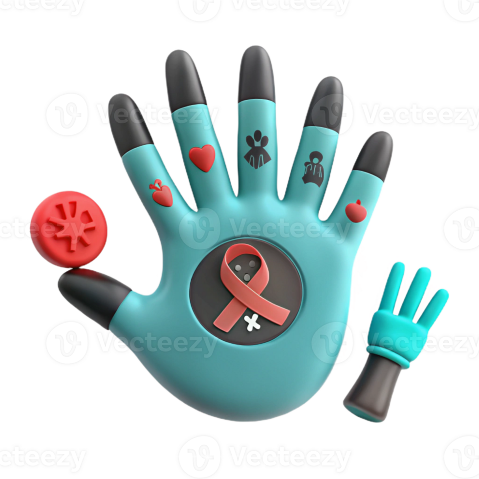 Hand with Pink Ribbon and Symbols of Love, Family, and Community png