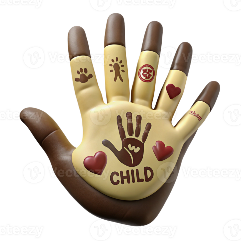 Handprint with Hearts and Symbols Representing Child Development png