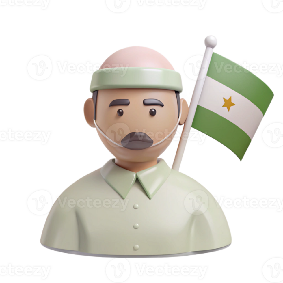 3D Cartoon Character Holding a Green Flag with a Star png