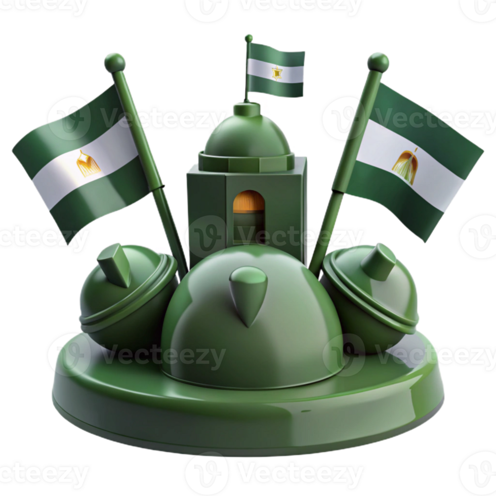 3D Render of Green Domes and Flags png