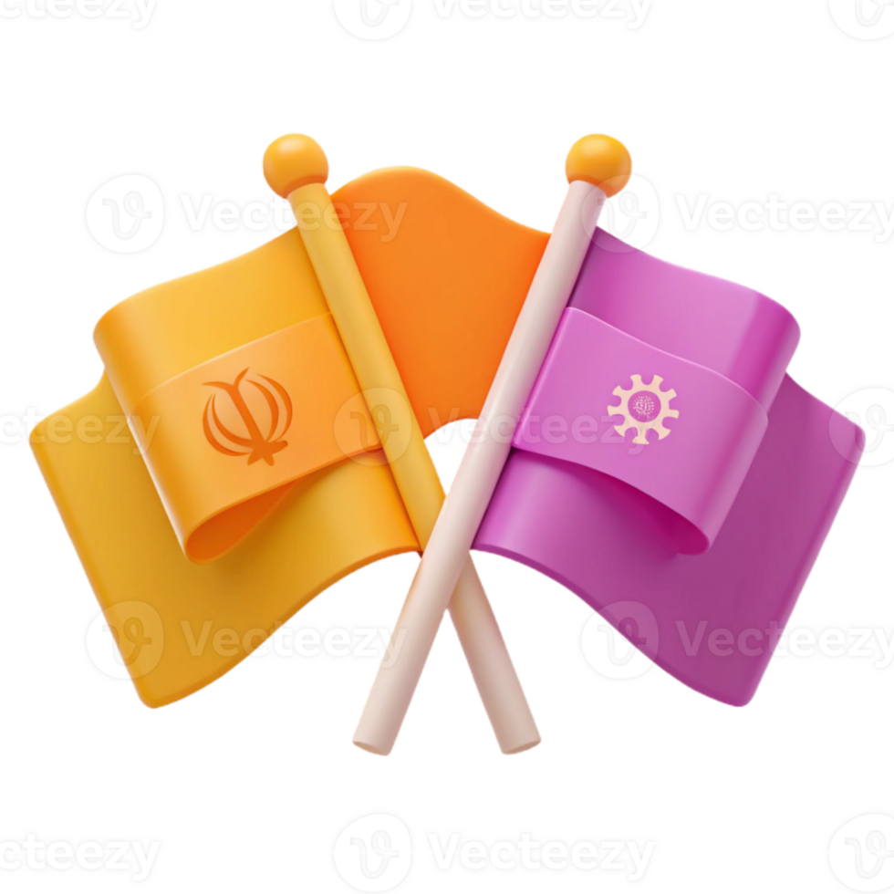 Two Crossed Flags Yellow and Purple png