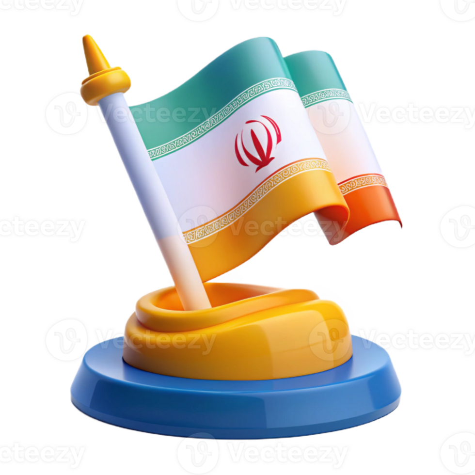 3D Rendered Flag of Iran on Stand png