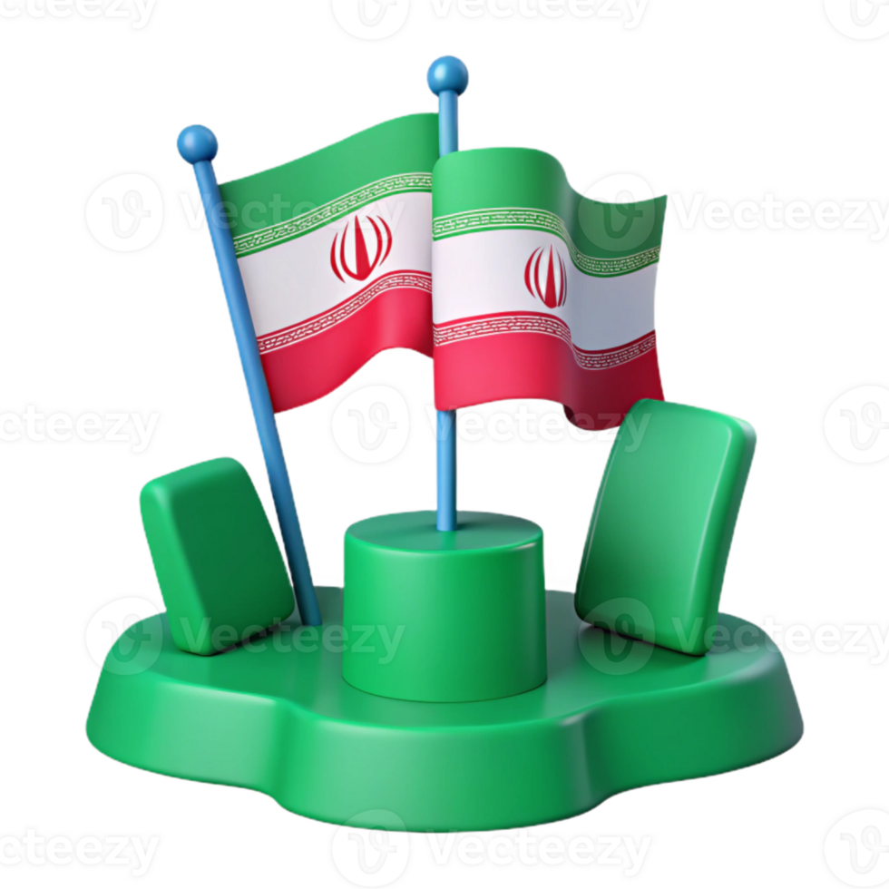 3D Render of Two Iranian Flags on a Green Base png