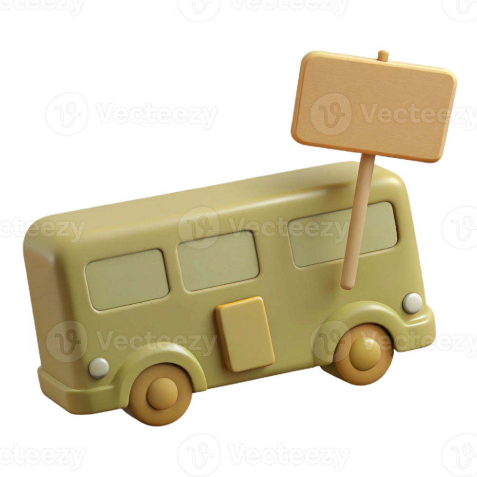 3D Render of a Cartoon Bus with a Blank Sign png