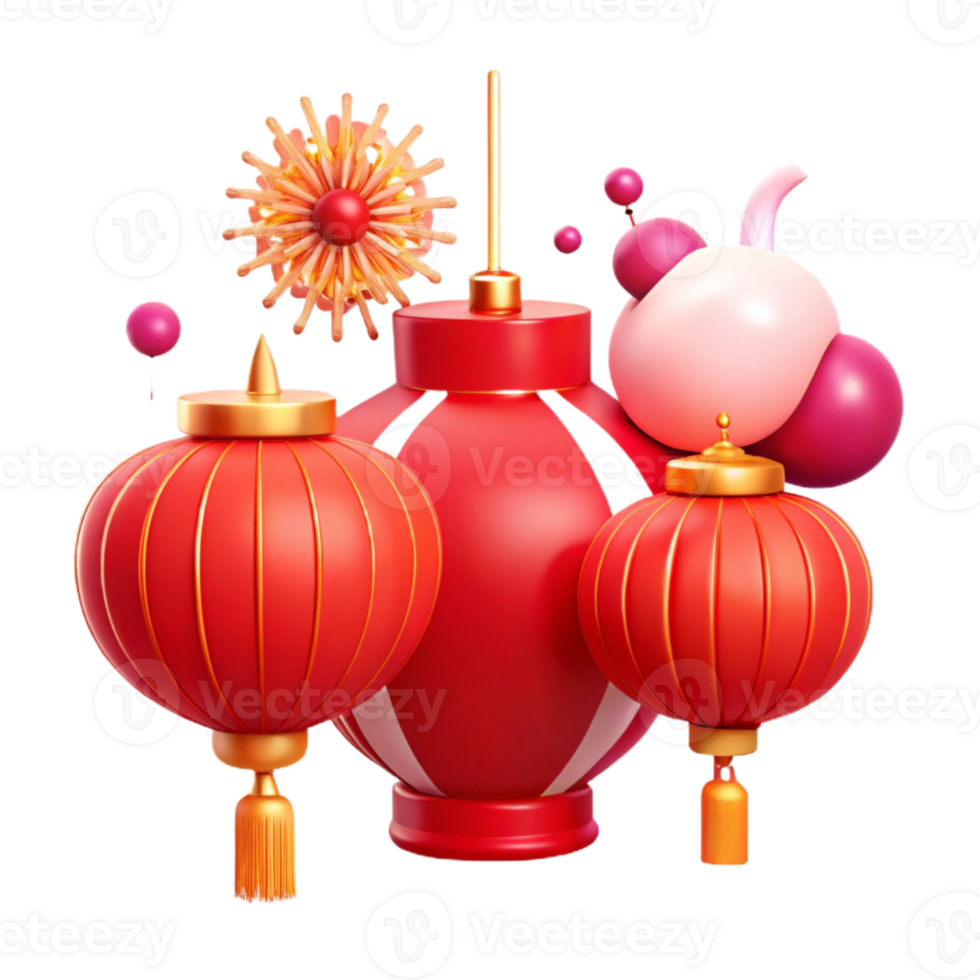 Red Lanterns with Gold Accents and Festive Decorations png
