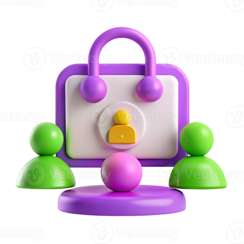 3D Illustration of a Secure Online Account with User Icons png