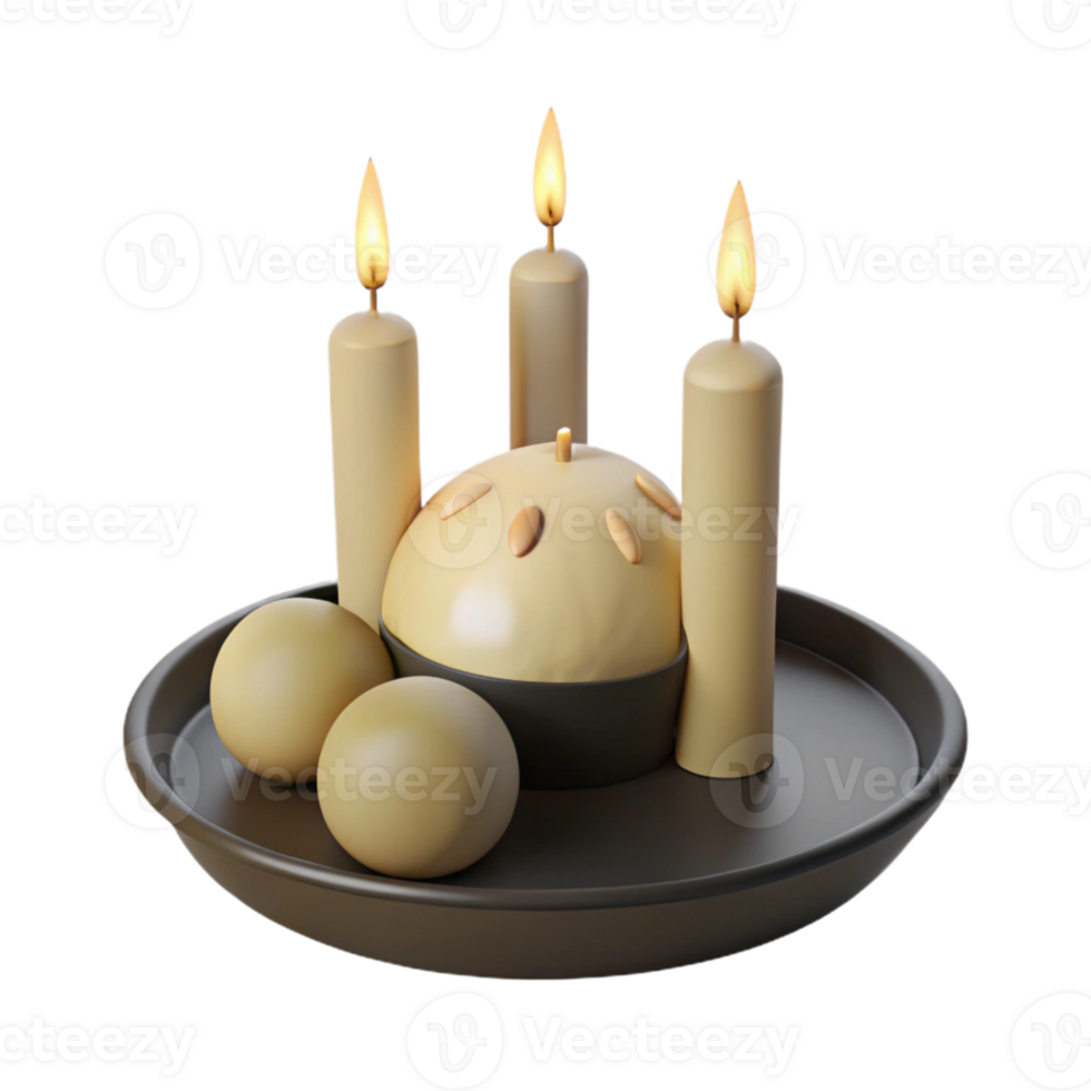 3D Render of Candles and Orbs on a Tray png