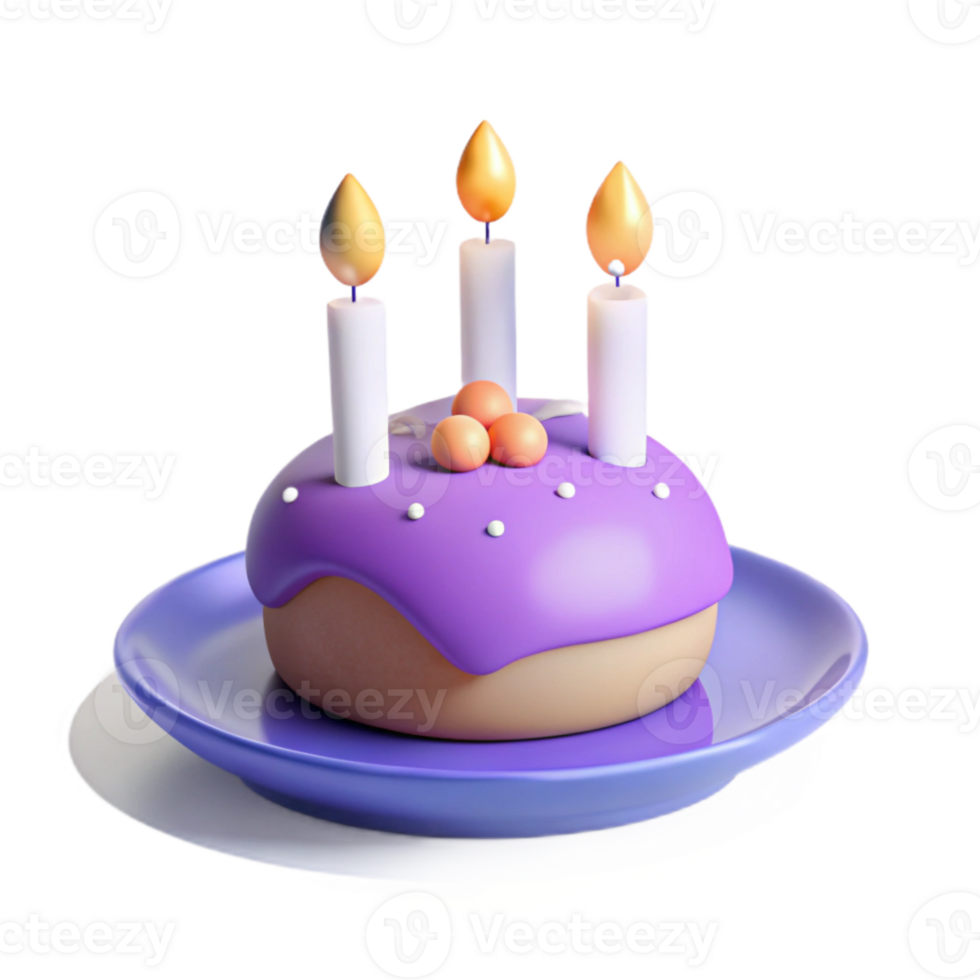 Purple Icing Cake with Three Candles png