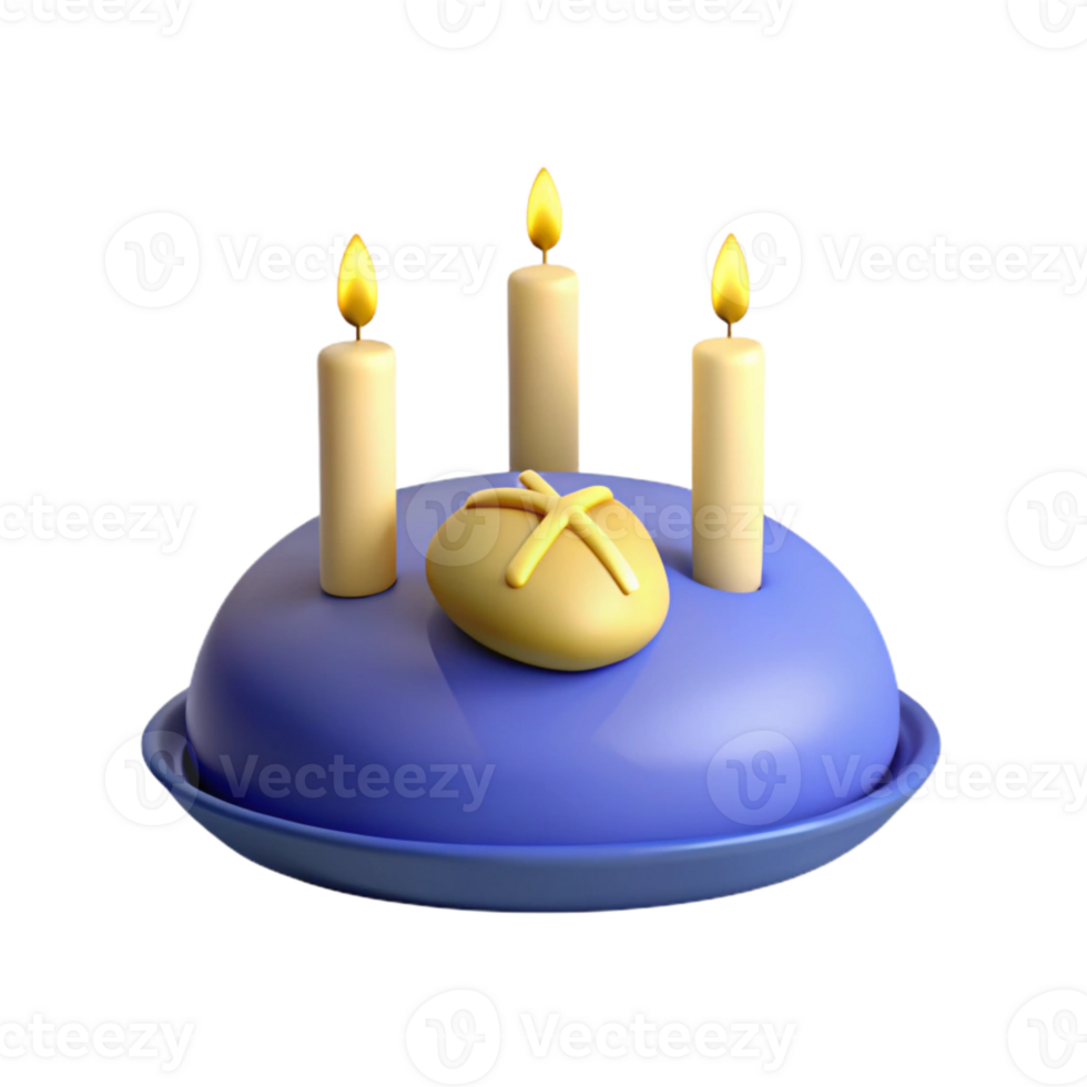 Three Candles and Bread on a Blue Plate png